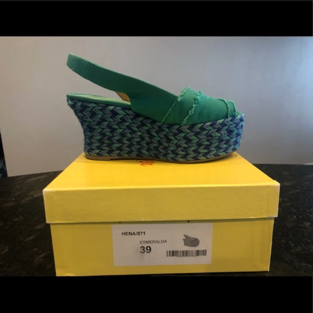Castaner Green/Blue Frayed Edge Espadrilles